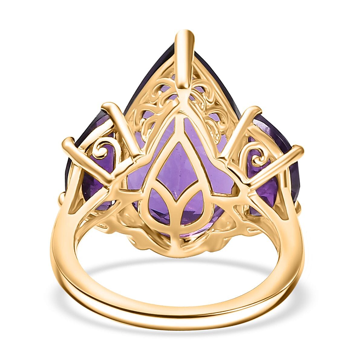 African Amethyst 3 Stone Ring in 18K Vermeil Yellow Gold Plated Sterling Silver 12.99 Ct. 8030999 5