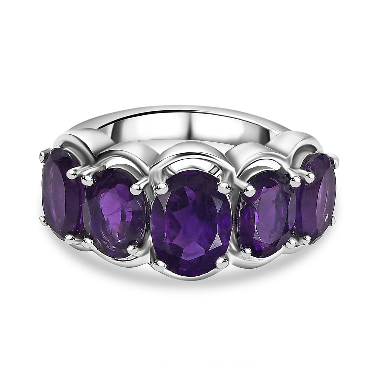 African Amethyst 5-Stone Ring in Rhodium Overlay Sterling Silver 3.97 Ct. 8044678 0