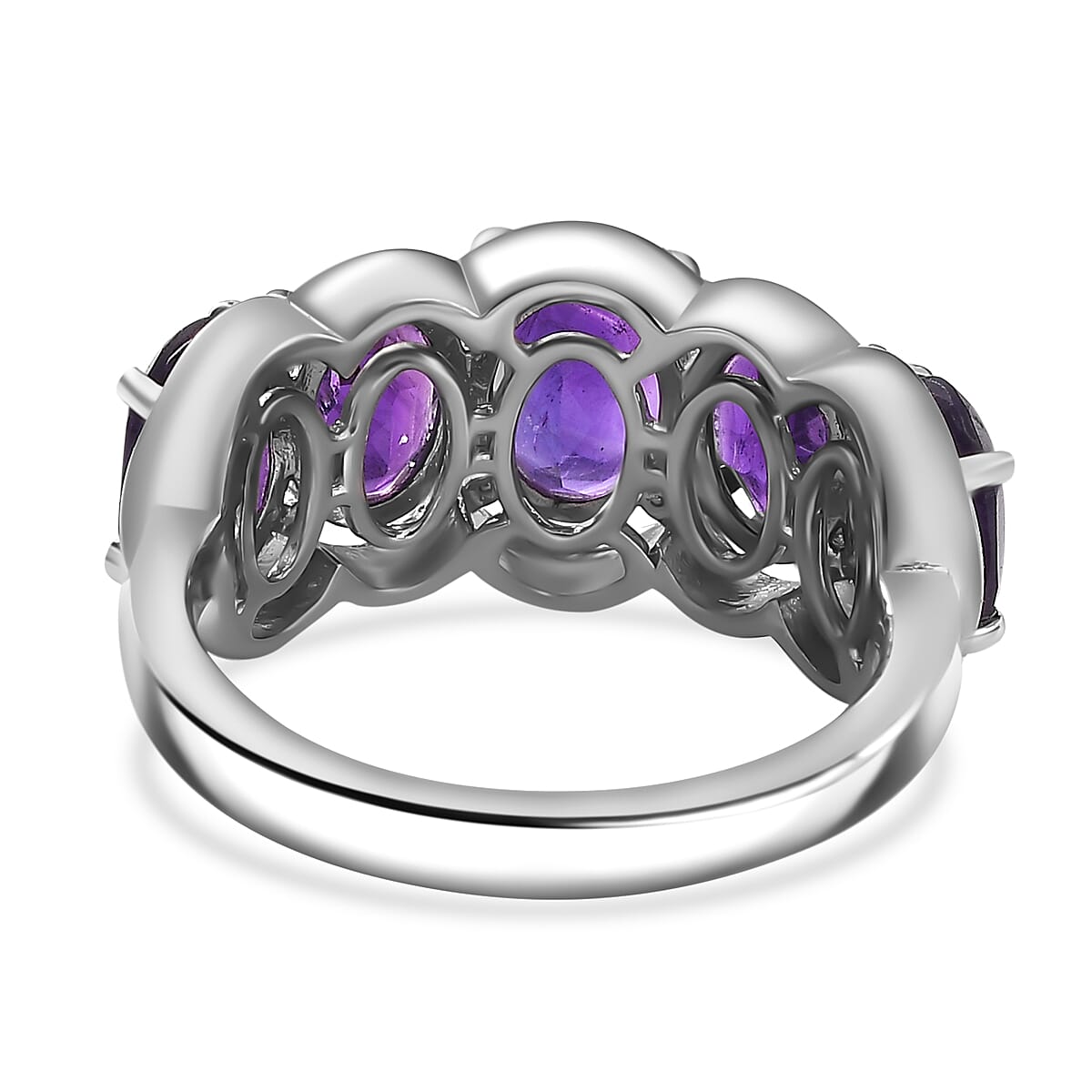 African Amethyst 5-Stone Ring in Rhodium Overlay Sterling Silver 3.97 Ct. 8044678 9