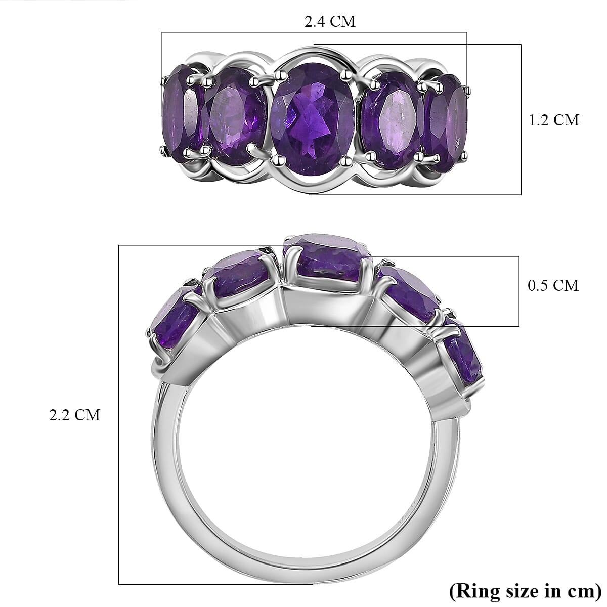 African Amethyst 5-Stone Ring in Rhodium Overlay Sterling Silver 3.97 Ct. 8044678 11