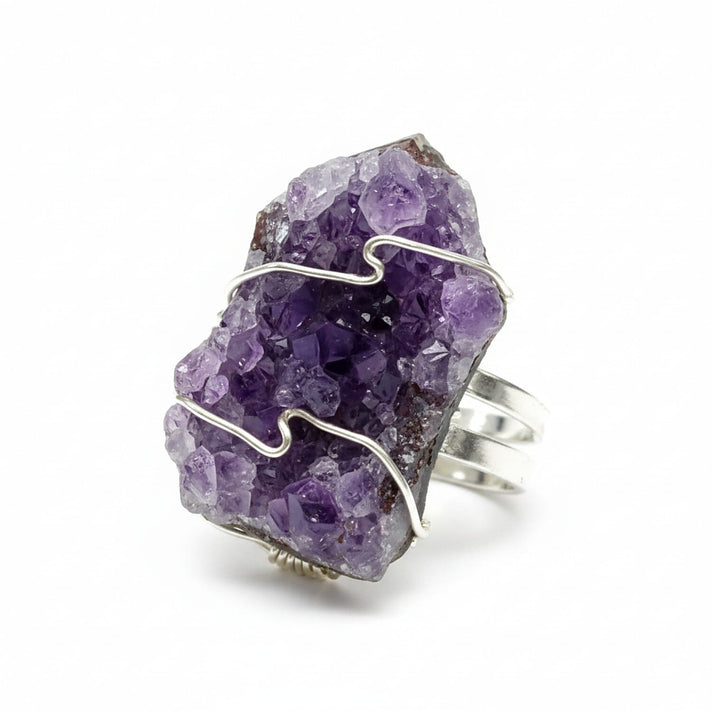 African Amethyst Adjustable Ruff Cut Ring in Silver Plated 20.00 Ct. 8261932 1