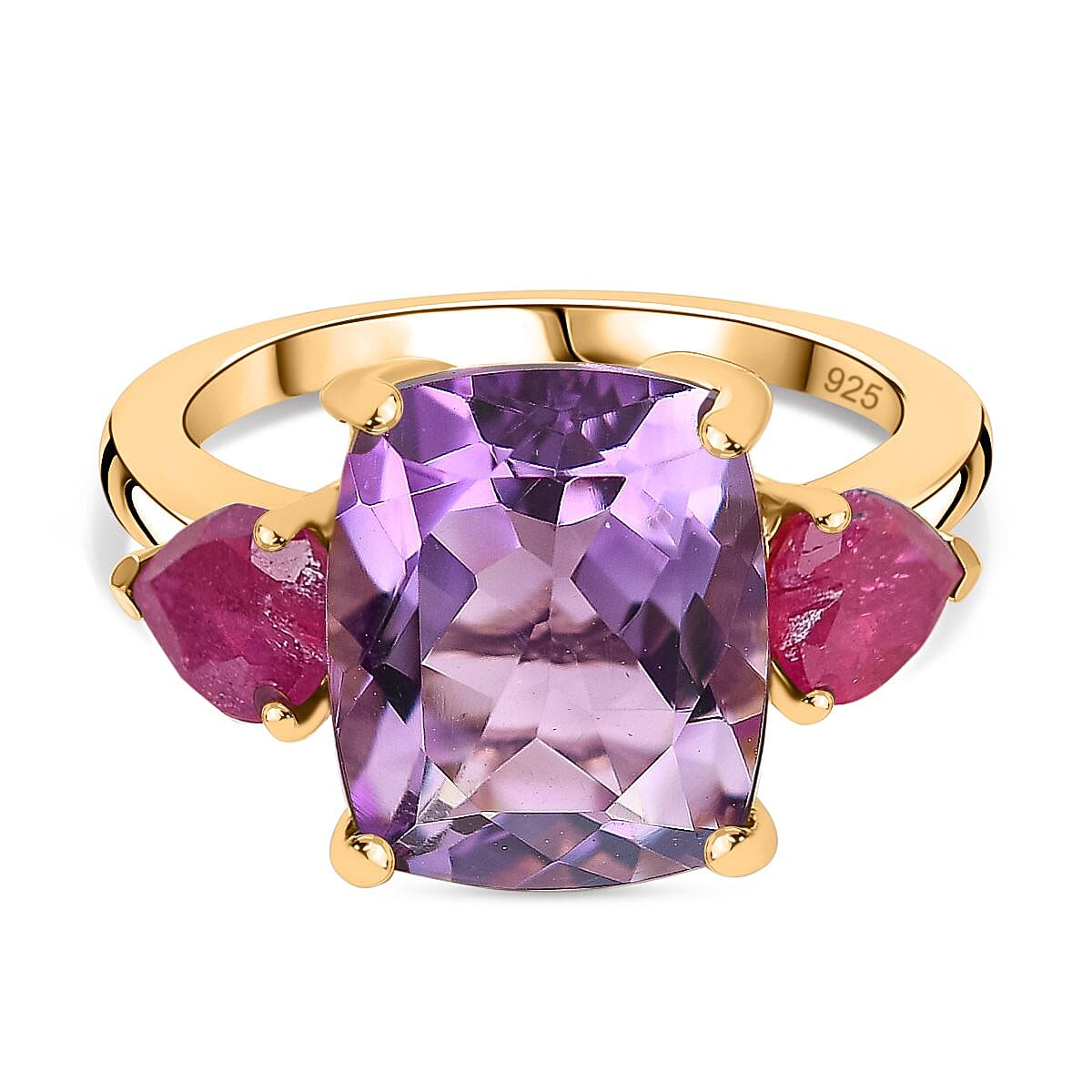 African Amethyst, African Ruby Ring in 18K Vermeil Yellow Gold Plated Sterling Silver, Silver Wt. 5 Gms 6.660 Ct. 7711668 0