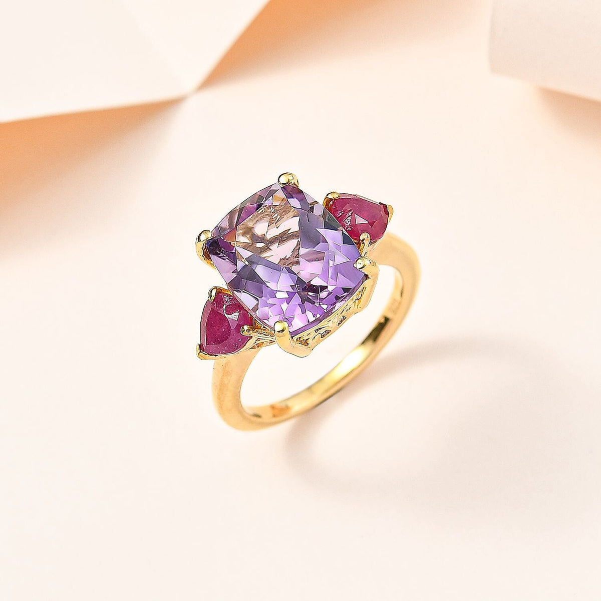 African Amethyst, African Ruby Ring in 18K Vermeil Yellow Gold Plated Sterling Silver, Silver Wt. 5 Gms 6.660 Ct. 7711668 1