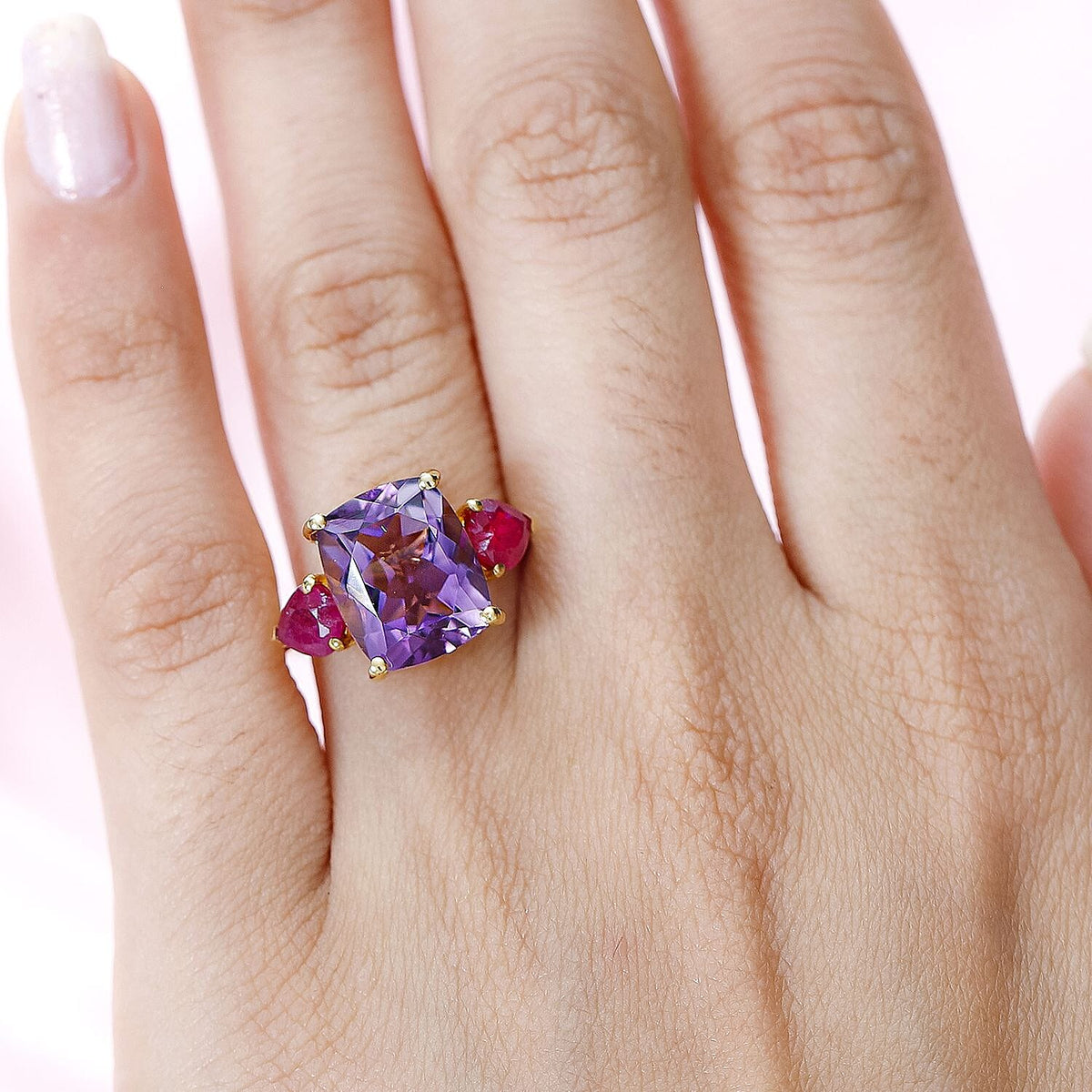 African Amethyst, African Ruby Ring in 18K Vermeil Yellow Gold Plated Sterling Silver, Silver Wt. 5 Gms 6.660 Ct. 7711668 2