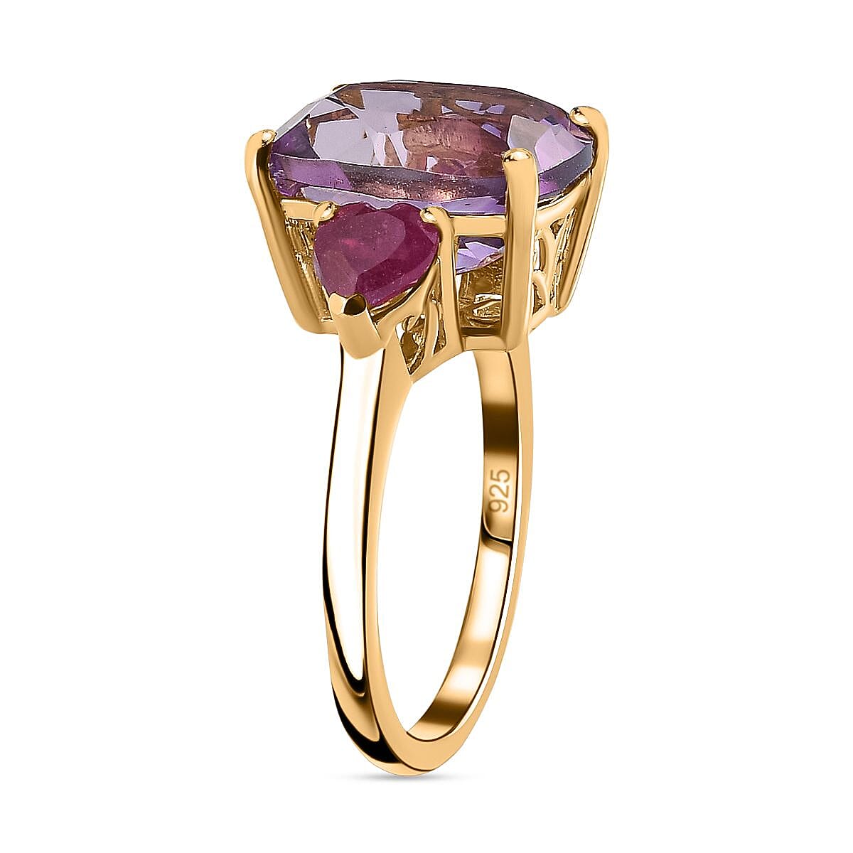 African Amethyst, African Ruby Ring in 18K Vermeil Yellow Gold Plated Sterling Silver, Silver Wt. 5 Gms 6.660 Ct. 7711668 3