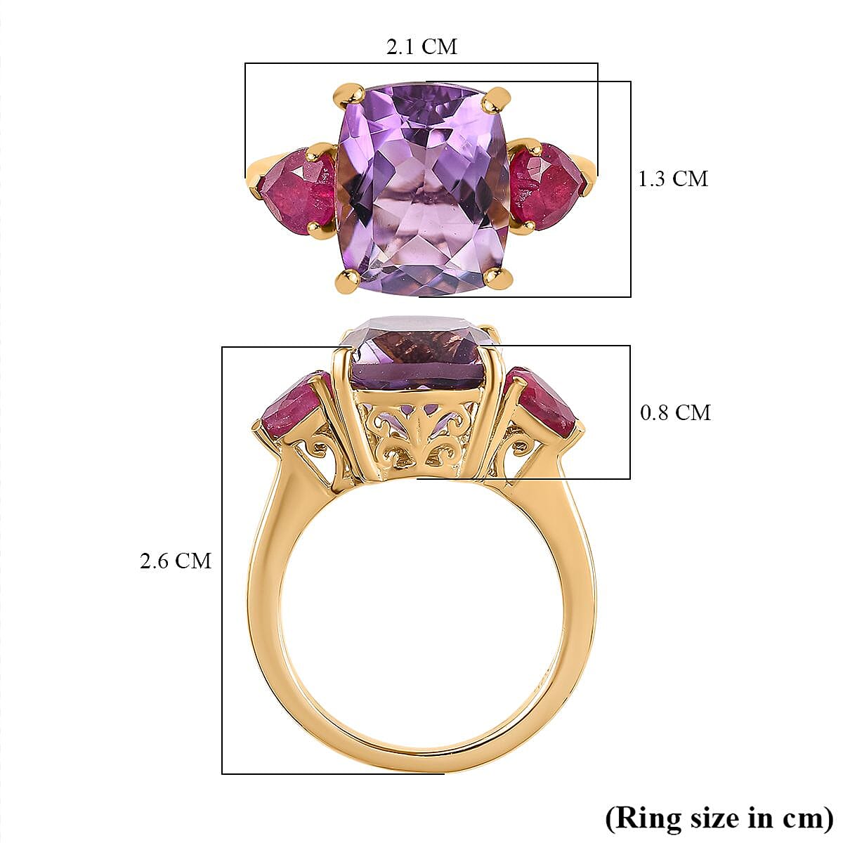 African Amethyst, African Ruby Ring in 18K Vermeil Yellow Gold Plated Sterling Silver, Silver Wt. 5 Gms 6.660 Ct. 7711668 5