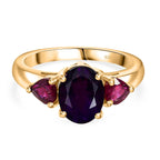 African Amethyst & African Ruby Solitaire Ring in 18K Vermeil Yellow Gold Plated Sterling Silver 2.26 Ct.