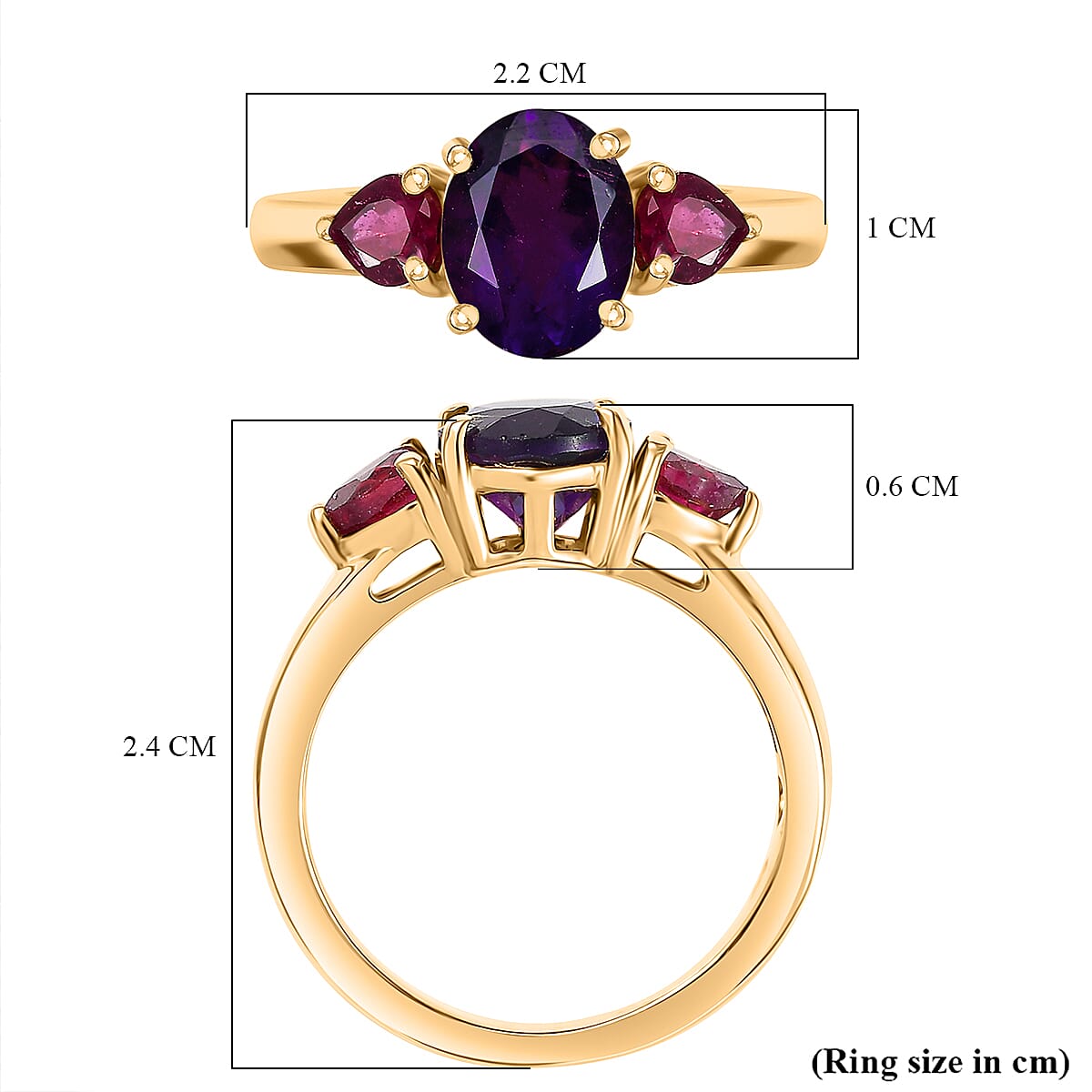 African Amethyst &amp; African Ruby Solitaire Ring in 18K Vermeil Yellow Gold Plated Sterling Silver 2.26 Ct. 8047784 5
