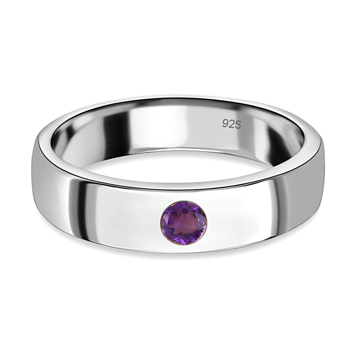 African Amethyst Wedding Band Ring in Platinum Plated Sterling Silver 3731445 0