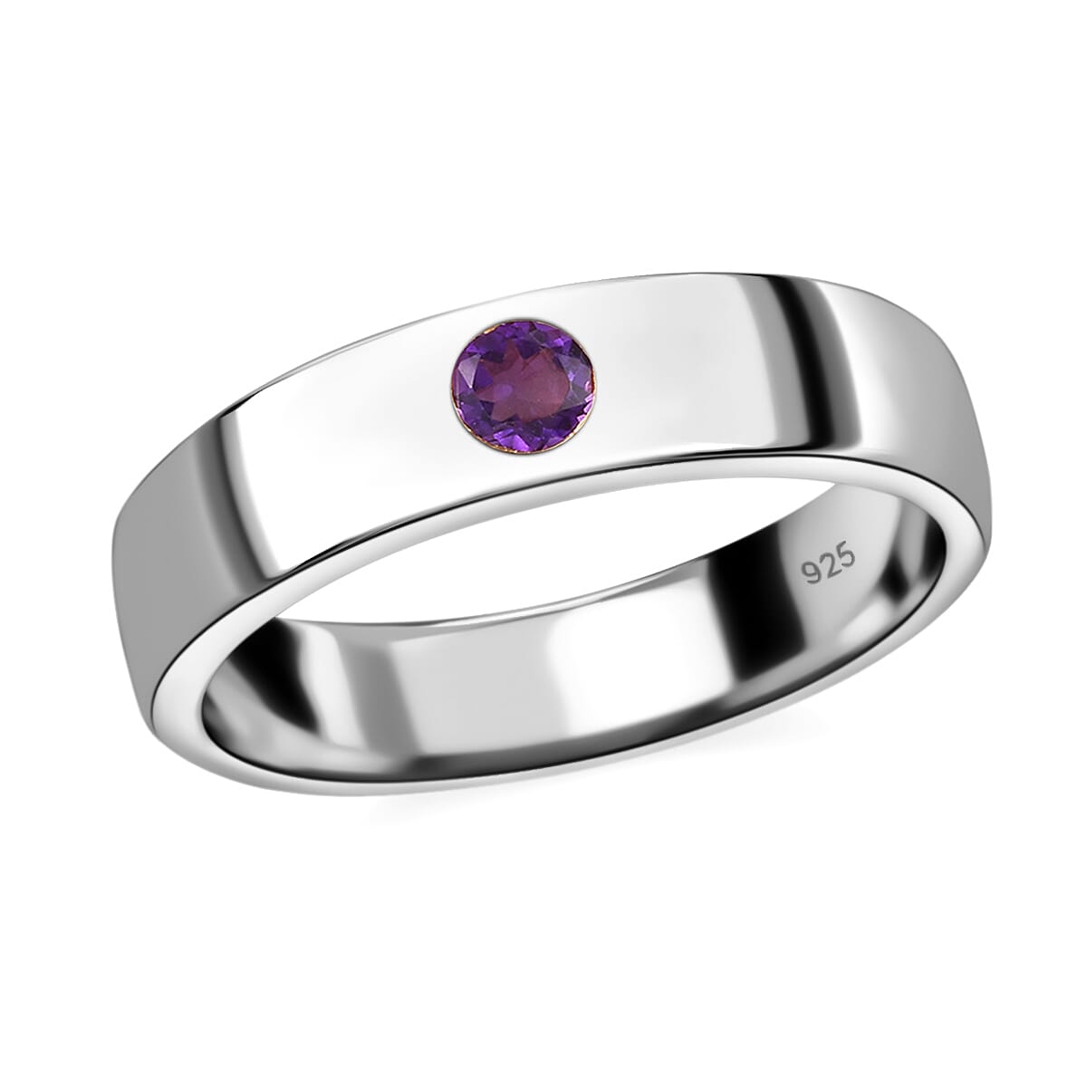 African Amethyst Wedding Band Ring in Platinum Plated Sterling Silver 3731445 2