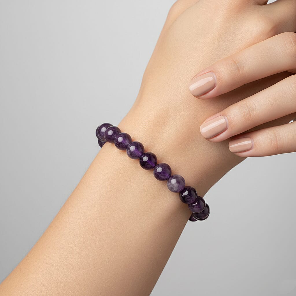 African Amethyst Beads Stretchable Bracelet (Size 7-7.7) 120.00 Ct.
