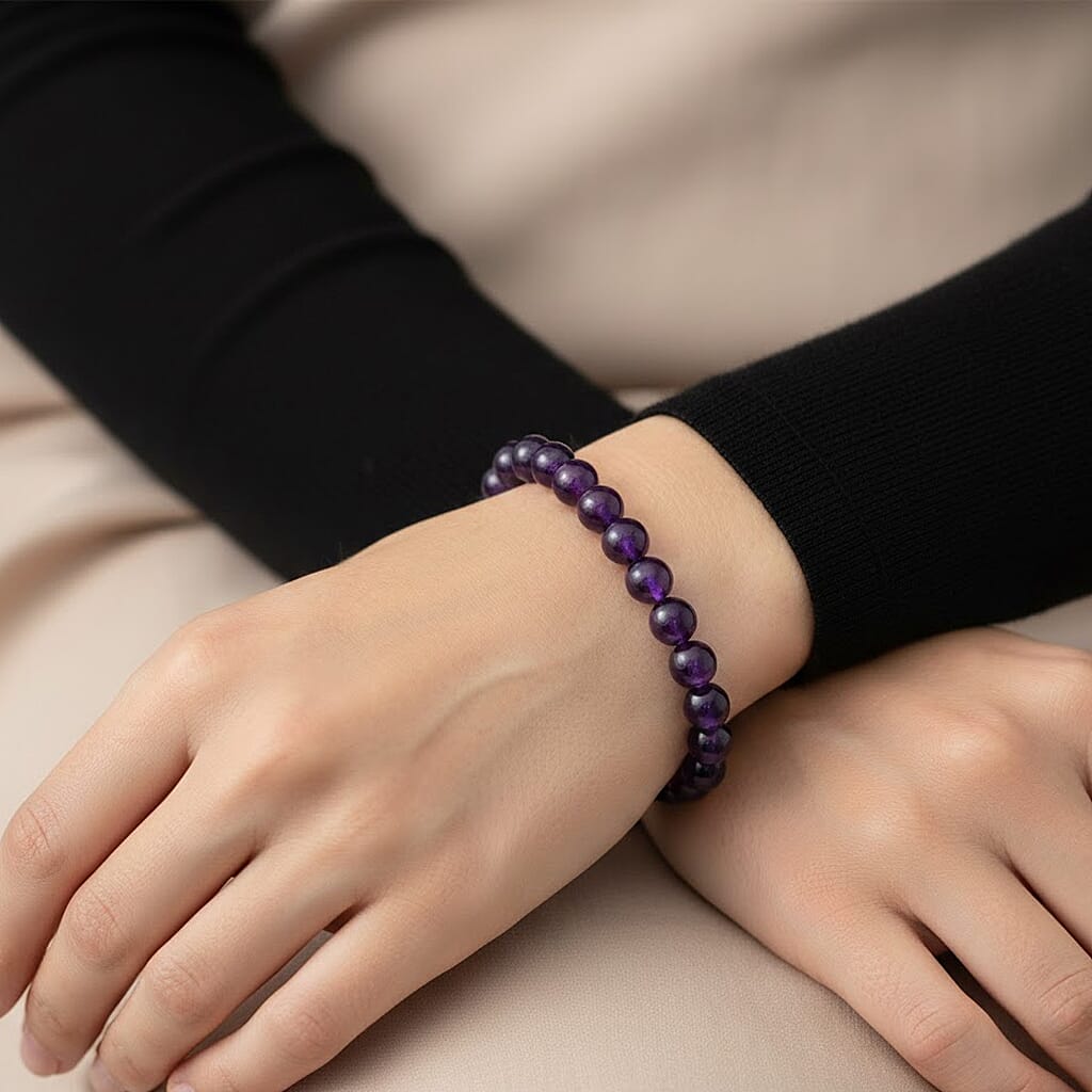 African Amethyst Beads (9-10MM) Stretchable Bracelet (Size 7-7.5) 93.00 Ct. 8438879 3