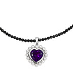D'Joy - AAA African Amethyst, Black Spinel & Fresh Water Pearl Heart Pendant with Beads Chain (Size 20) in Rhodium Overlay Sterling Silver 52.50 Ct.