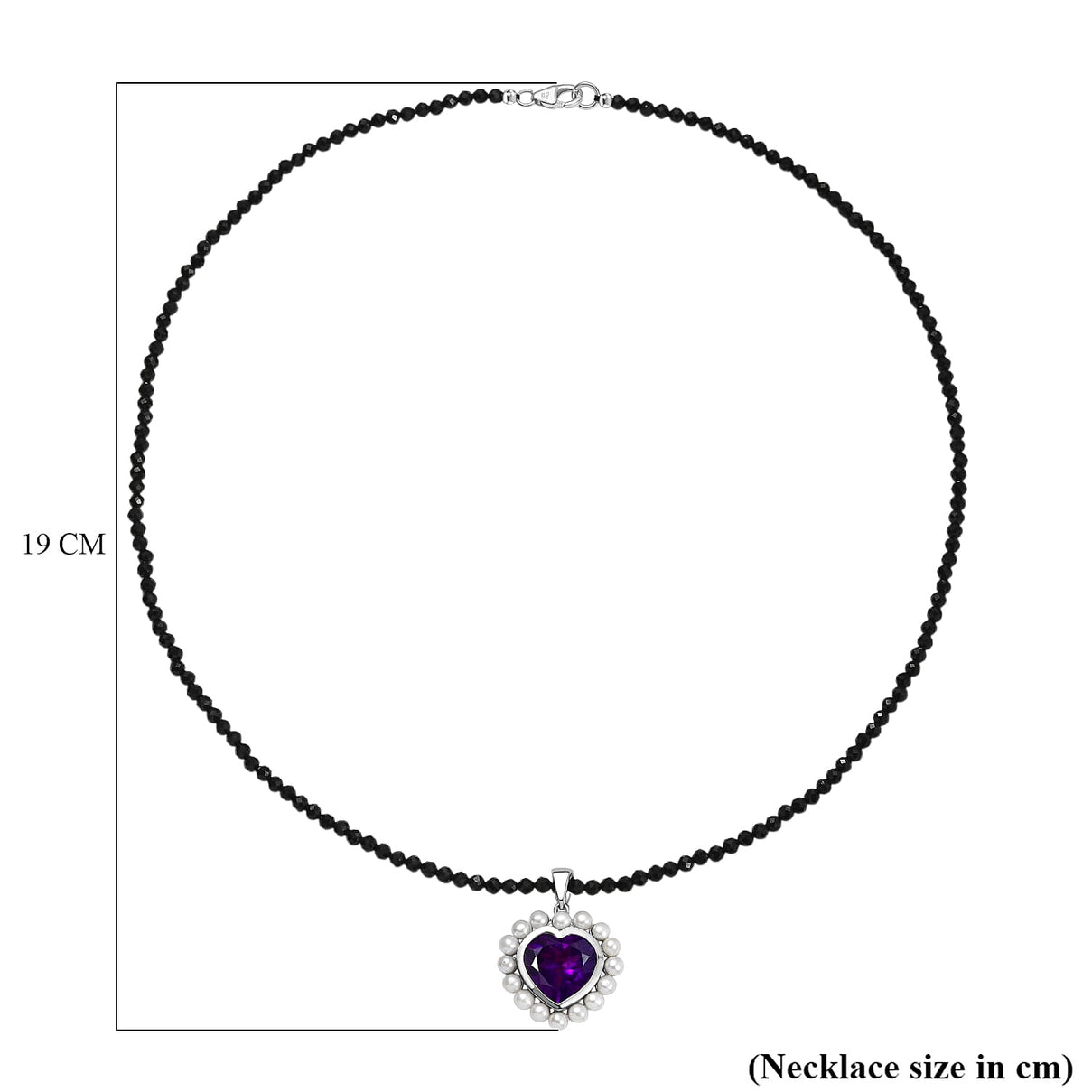 D'Joy - AAA African Amethyst, Black Spinel &amp; Fresh Water Pearl Heart Pendant with Beads Chain (Size 20) in Rhodium Overlay Sterling Silver 52.50 Ct. 4455772 6