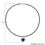 D'Joy - AAA African Amethyst, Black Spinel & Fresh Water Pearl Heart Pendant with Beads Chain (Size 20) in Rhodium Overlay Sterling Silver 52.50 Ct.