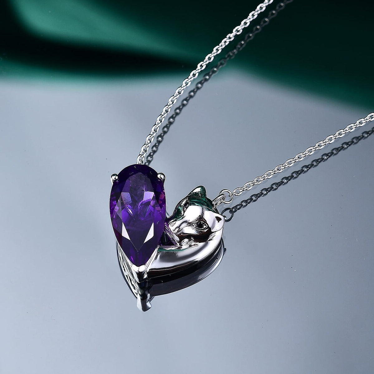 GP Italian Garden Collection - African Amethyst, Blue Sapphire &amp; Black Spinel Necklace (Size - 20) with Lobster Clasp in Rhodium Overlay Sterling Silver 11.26 Ct. 8040495 1