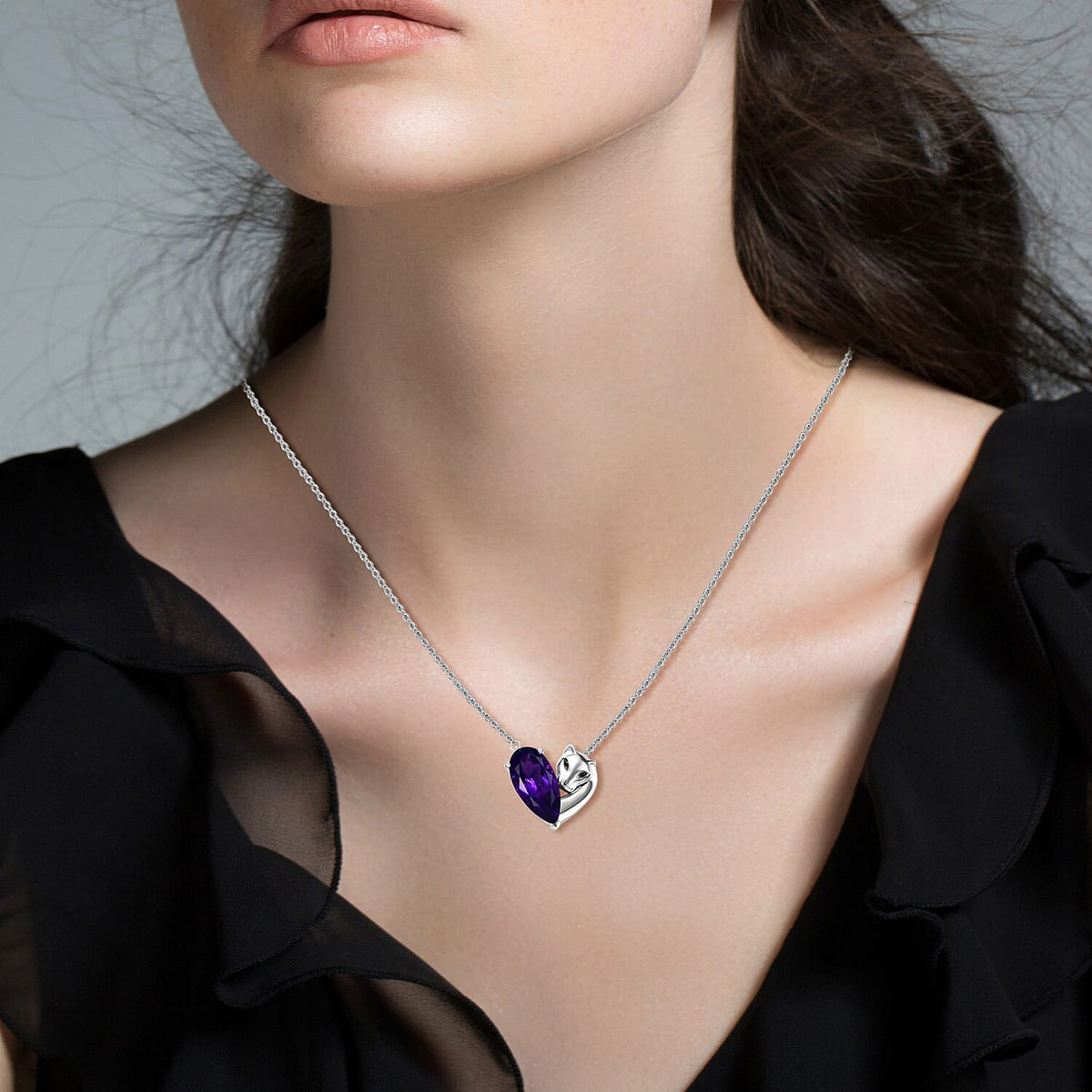 GP Italian Garden Collection - African Amethyst, Blue Sapphire &amp; Black Spinel Necklace (Size - 20) with Lobster Clasp in Rhodium Overlay Sterling Silver 11.26 Ct. 8040495 2