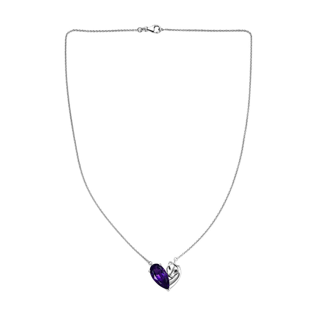 GP Italian Garden Collection - African Amethyst, Blue Sapphire & Black Spinel Necklace (Size - 20) with Lobster Clasp in Rhodium Overlay Sterling Silver 11.26 Ct.