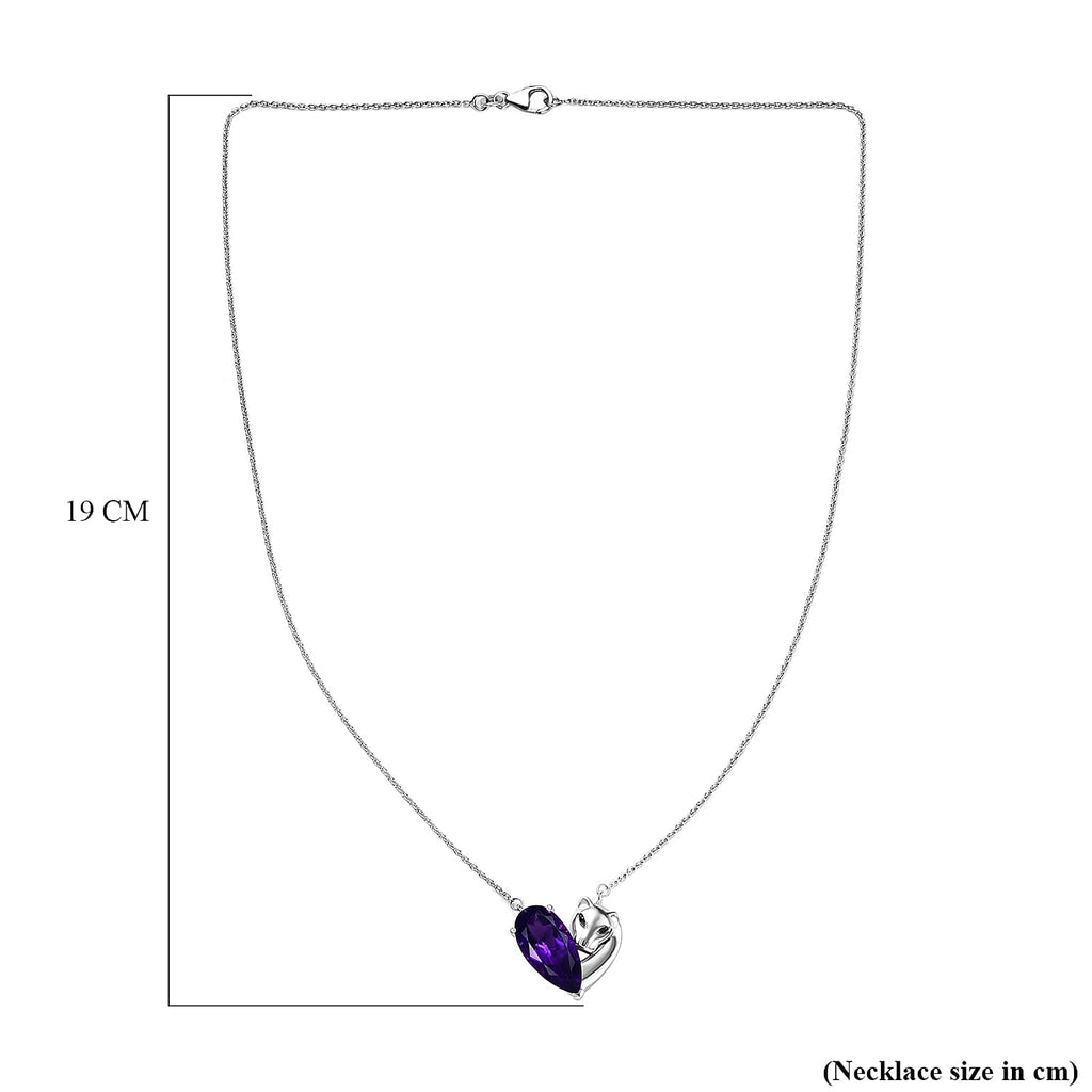 GP Italian Garden Collection - African Amethyst, Blue Sapphire & Black Spinel Necklace (Size - 20) with Lobster Clasp in Rhodium Overlay Sterling Silver 11.26 Ct.