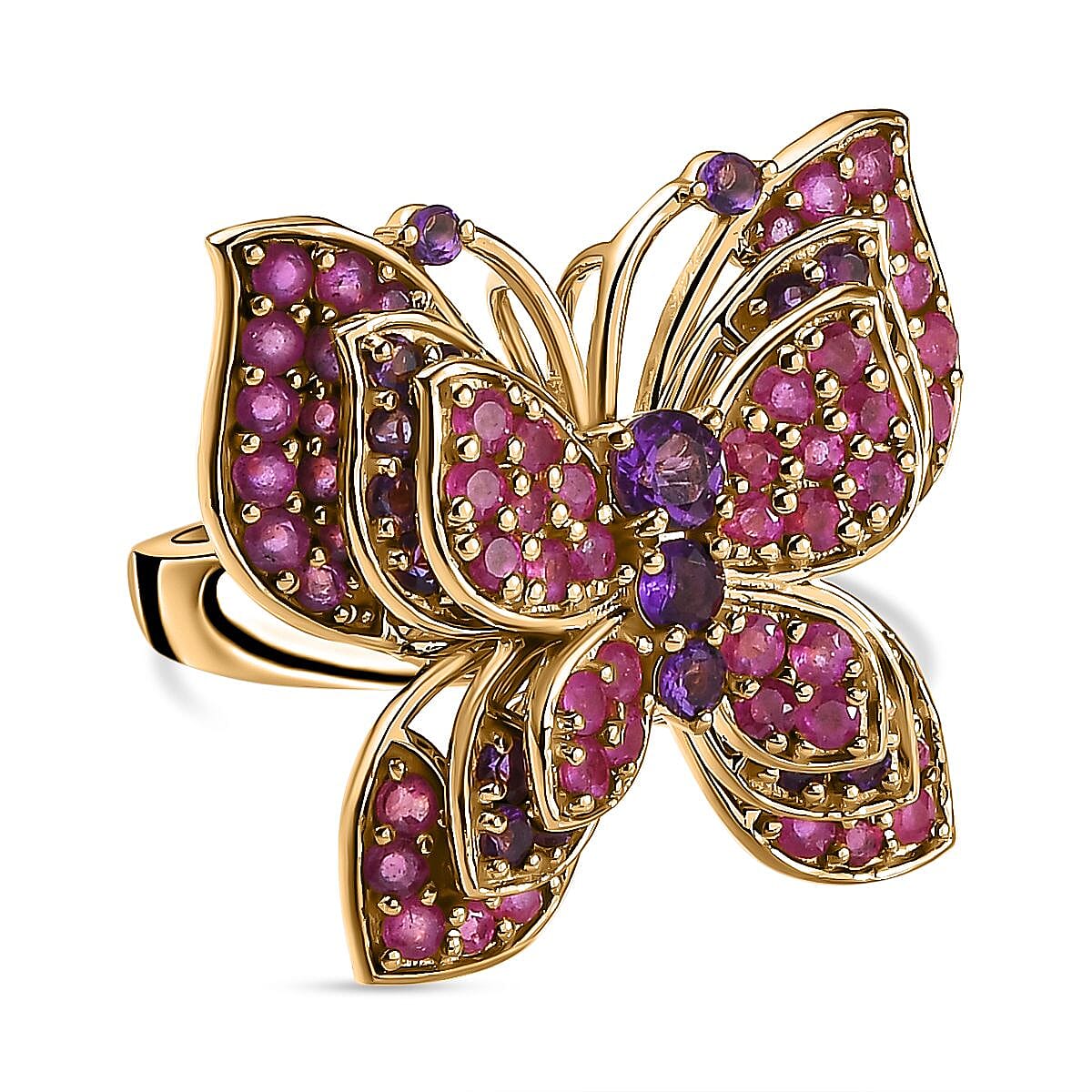 GP Italian Garden Collection - Amethyst and Ruby(FF) Butterfly Interchangeable Ring and Pendant in 18K Vermeil Yellow Gold Plated Sterling Silver 5.25 Ct 7690560 0