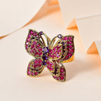 GP Italian Garden Collection - Amethyst & Ruby Butterfly Ring in 18K Vermeil Yellow Gold Plated Sterling Silver 5.24 Ct, Silver Wt. 11.26 Gms