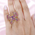 GP Italian Garden Collection - Amethyst & Ruby Butterfly Ring in 18K Vermeil Yellow Gold Plated Sterling Silver 5.24 Ct, Silver Wt. 11.26 Gms