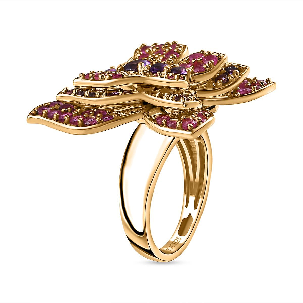 GP Italian Garden Collection - Amethyst and Ruby(FF) Butterfly Interchangeable Ring and Pendant in 18K Vermeil Yellow Gold Plated Sterling Silver 5.25 Ct 7690560 3