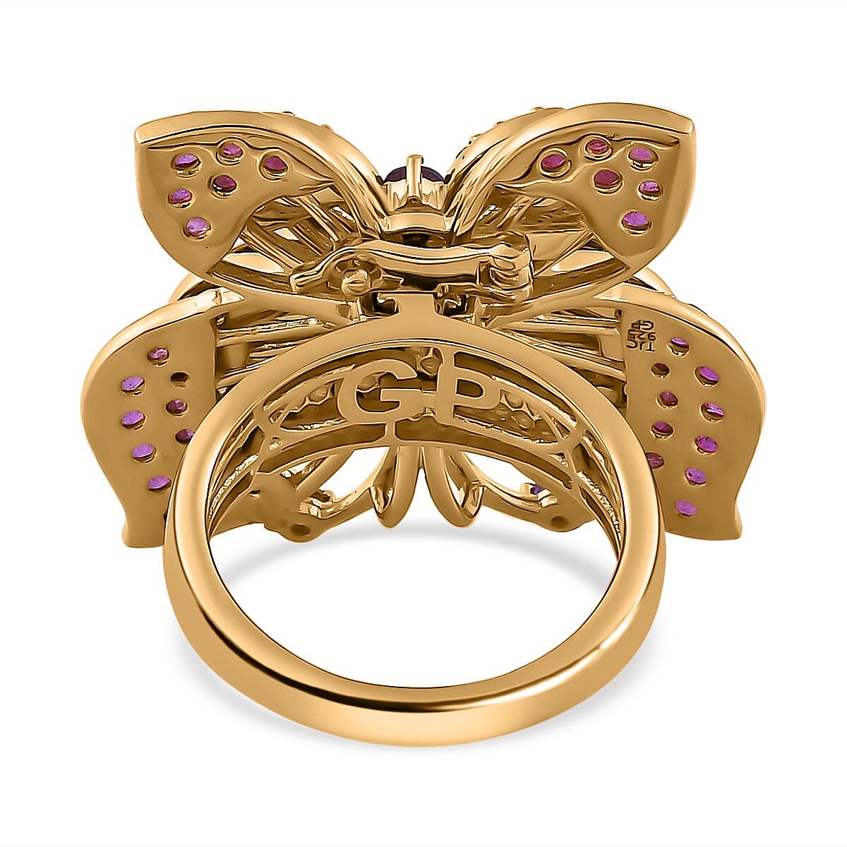 GP Italian Garden Collection - Amethyst and Ruby(FF) Butterfly Interchangeable Ring and Pendant in 18K Vermeil Yellow Gold Plated Sterling Silver 5.25 Ct 7690560 5