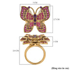 GP Italian Garden Collection - Amethyst & Ruby Butterfly Ring in 18K Vermeil Yellow Gold Plated Sterling Silver 5.24 Ct, Silver Wt. 11.26 Gms