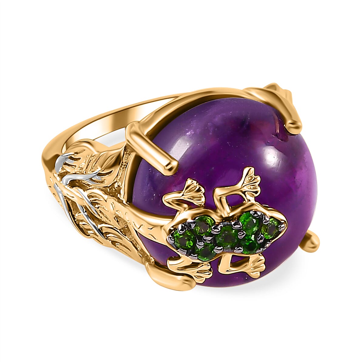 GP Italian Garden Collection- Amethyst and Natural Chrome Diopside Ring in 18K Yellow Gold Vermeil and Two Tone Plated Sterling Silver 7614666 0