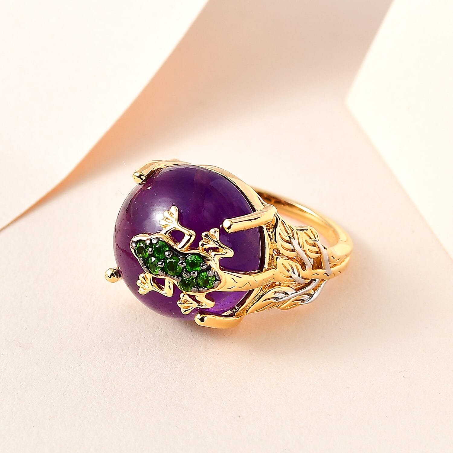 GP Italian Garden Collection- Amethyst and Natural Chrome Diopside Ring in 18K Yellow Gold Vermeil and Two Tone Plated Sterling Silver 7614666 1