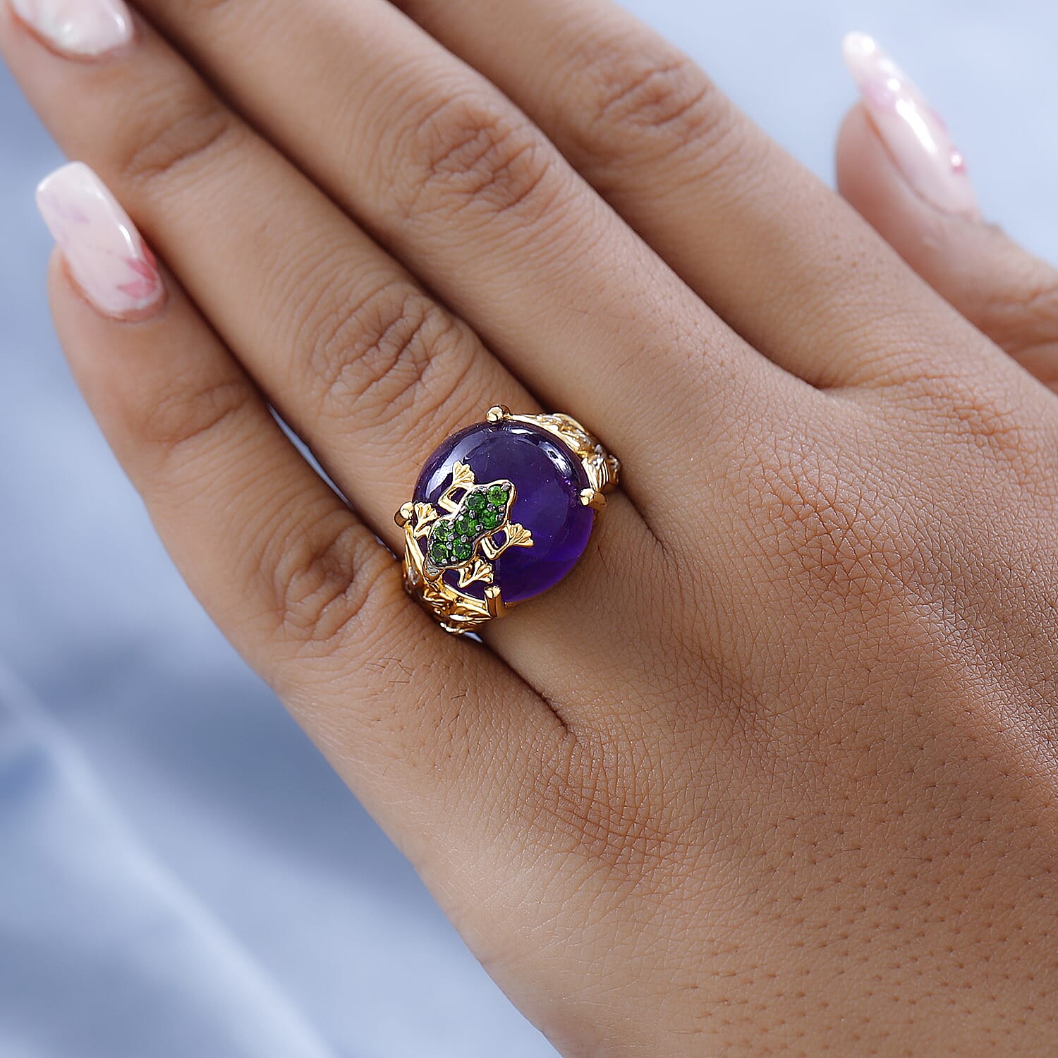 GP Italian Garden Collection- Amethyst and Natural Chrome Diopside Ring in 18K Yellow Gold Vermeil and Two Tone Plated Sterling Silver 7614666 2