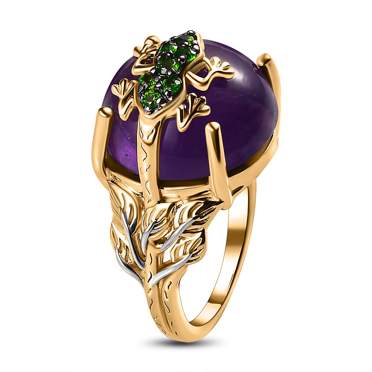 GP Italian Garden Collection- Amethyst and Natural Chrome Diopside Ring in 18K Yellow Gold Vermeil and Two Tone Plated Sterling Silver 7614666 3