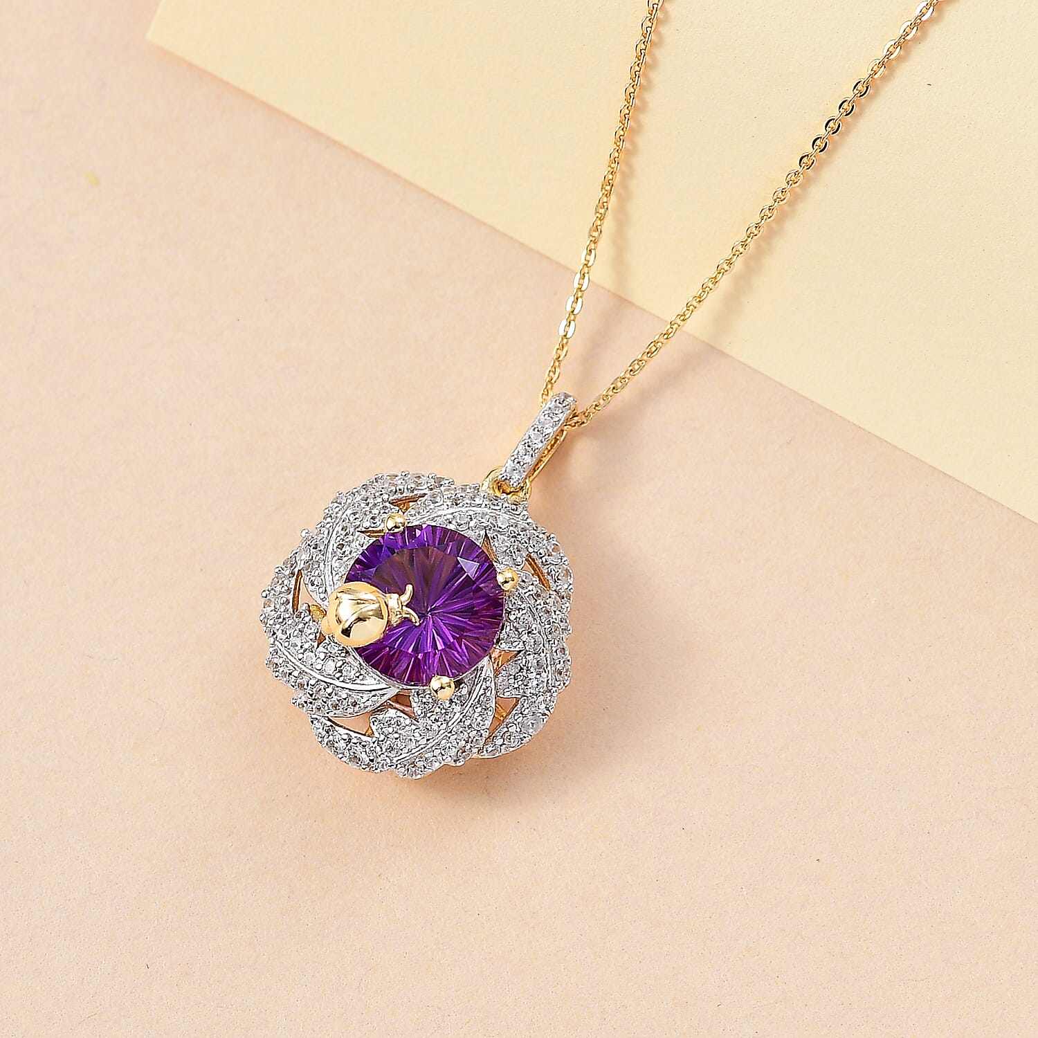 GP Italian Garden Collection - African Amethyst, Blue Sapphire &amp; White Zircon Cluster Pendant with 18k YG Vermeil Sterling Silver 6.86 ct, Silver Wt. 5.47 Gms 7958654 1