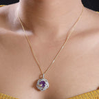 GP Italian Garden Collection - African Amethyst, Blue Sapphire & White Zircon Cluster Pendant with 18k YG Vermeil Sterling Silver 6.86 ct, Silver Wt. 5.47 Gms