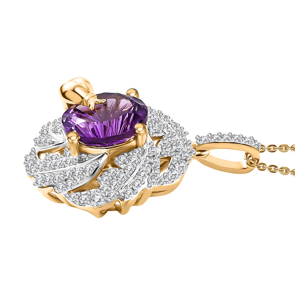 GP Italian Garden Collection - African Amethyst, Blue Sapphire &amp; White Zircon Cluster Pendant with 18k YG Vermeil Sterling Silver 6.86 ct, Silver Wt. 5.47 Gms 7958654 3
