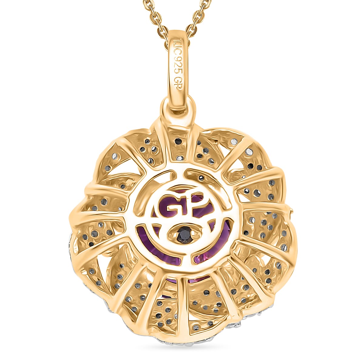 GP Italian Garden Collection - African Amethyst, Blue Sapphire &amp; White Zircon Cluster Pendant with 18k YG Vermeil Sterling Silver 6.86 ct, Silver Wt. 5.47 Gms 7958654 4