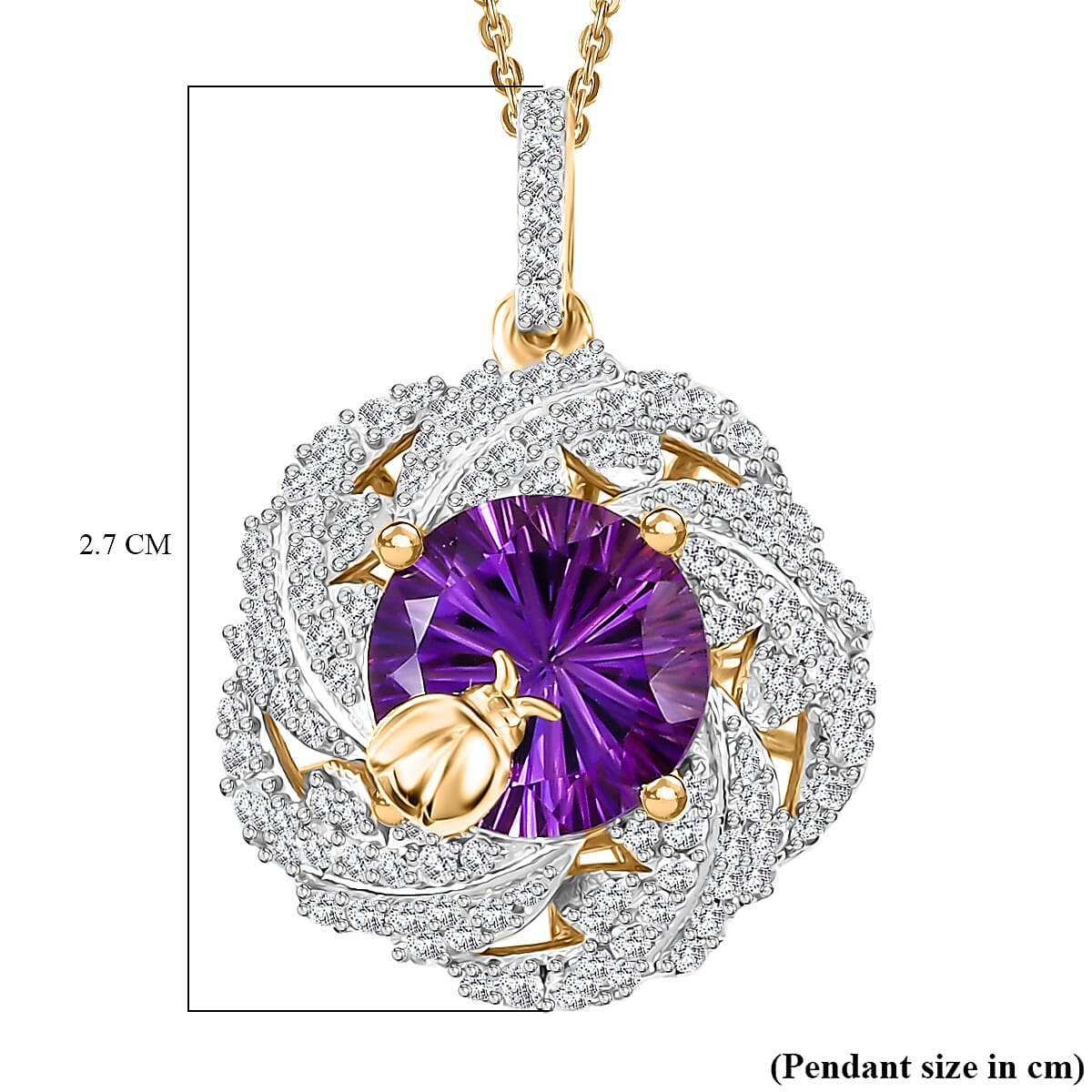 GP Italian Garden Collection - African Amethyst, Blue Sapphire &amp; White Zircon Cluster Pendant with 18k YG Vermeil Sterling Silver 6.86 ct, Silver Wt. 5.47 Gms 7958654 5