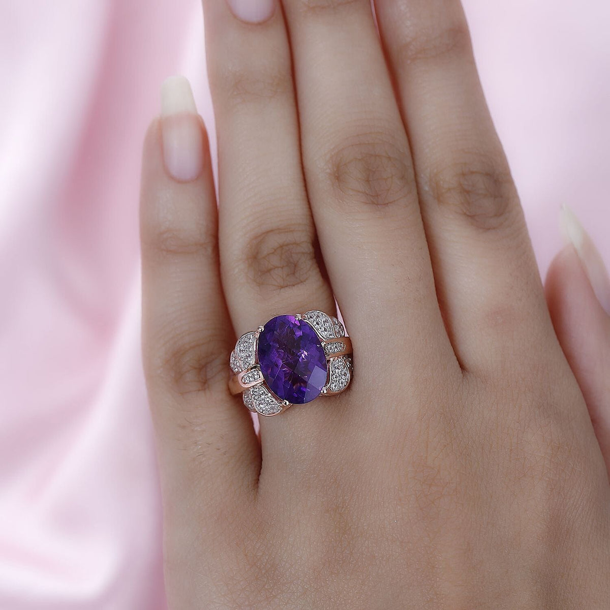 GP - Amethyst &amp; Natural Zircon Ring in 18K Vermeil RG Plated Sterling Silver 6.36 Ct, Silver Wt. 5.36 Gms 7701002 2