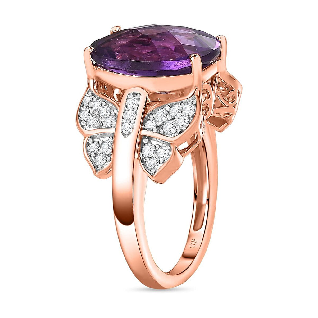 GP - Amethyst & Natural Zircon Ring in 18K Vermeil RG Plated Sterling Silver 6.36 Ct, Silver Wt. 5.36 Gms