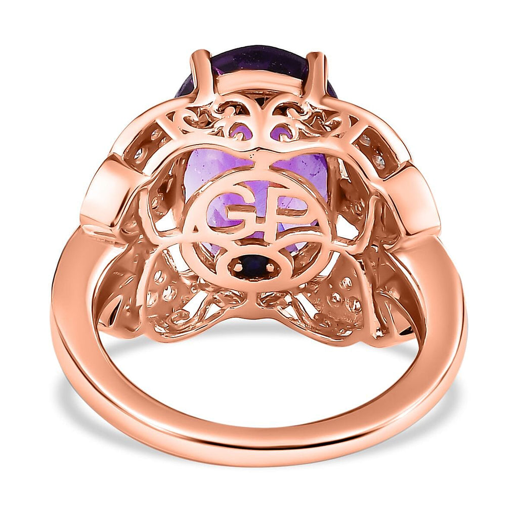 GP - Amethyst & Natural Zircon Ring in 18K Vermeil RG Plated Sterling Silver 6.36 Ct, Silver Wt. 5.36 Gms