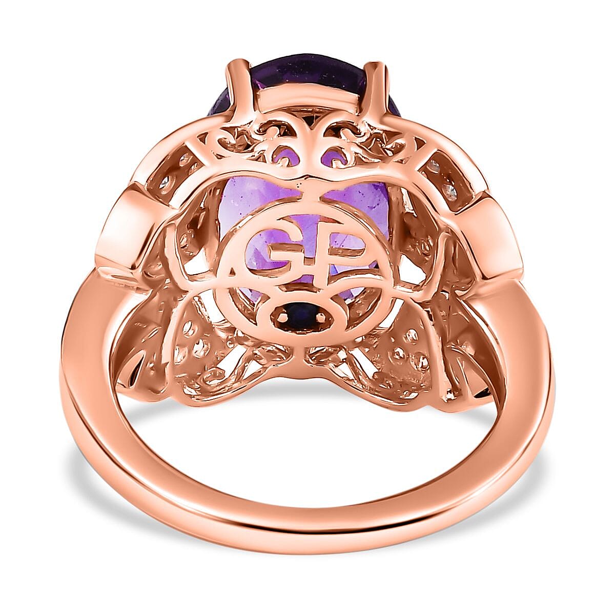 GP - Amethyst &amp; Natural Zircon Ring in 18K Vermeil RG Plated Sterling Silver 6.36 Ct, Silver Wt. 5.36 Gms 7701002 4