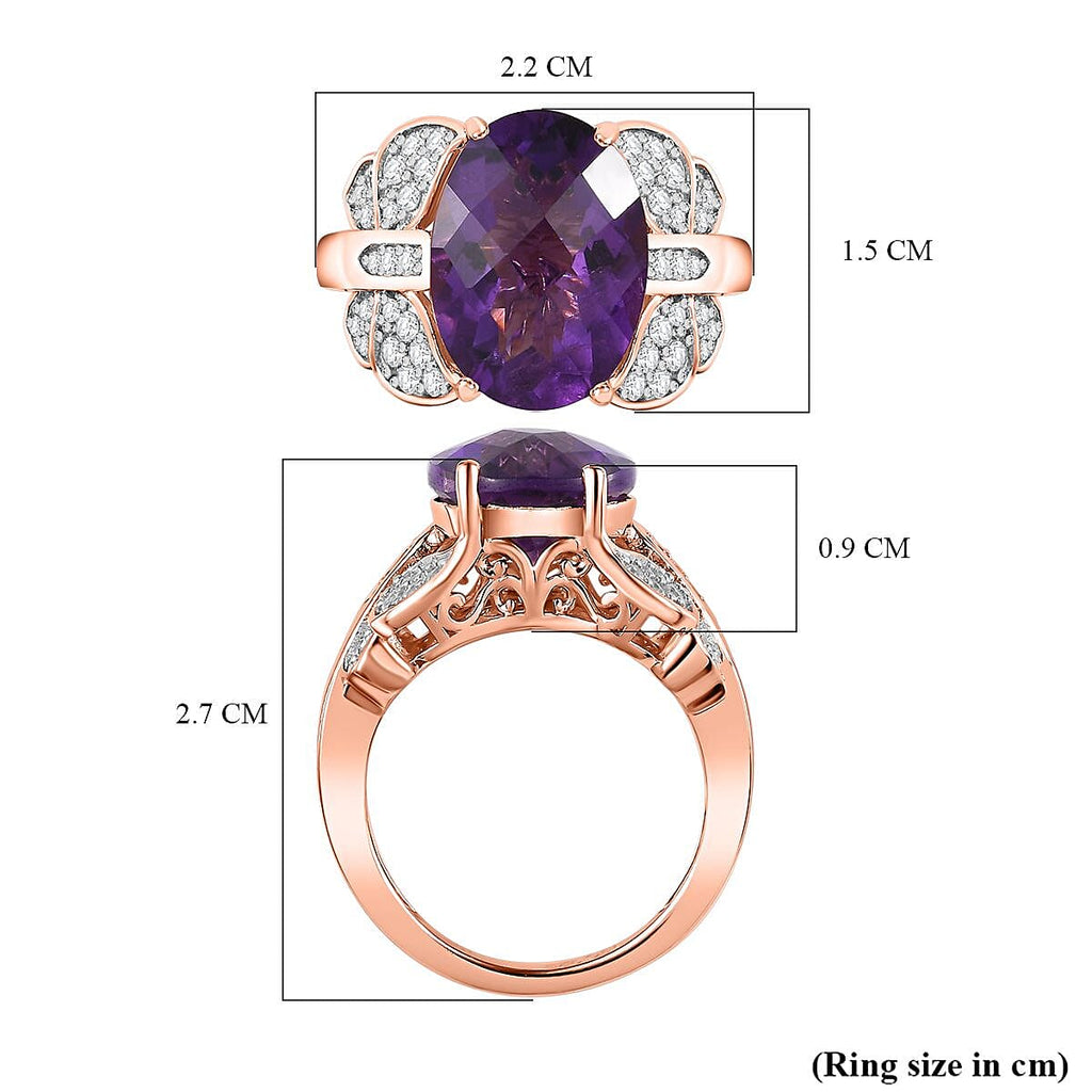 GP - Amethyst & Natural Zircon Ring in 18K Vermeil RG Plated Sterling Silver 6.36 Ct, Silver Wt. 5.36 Gms