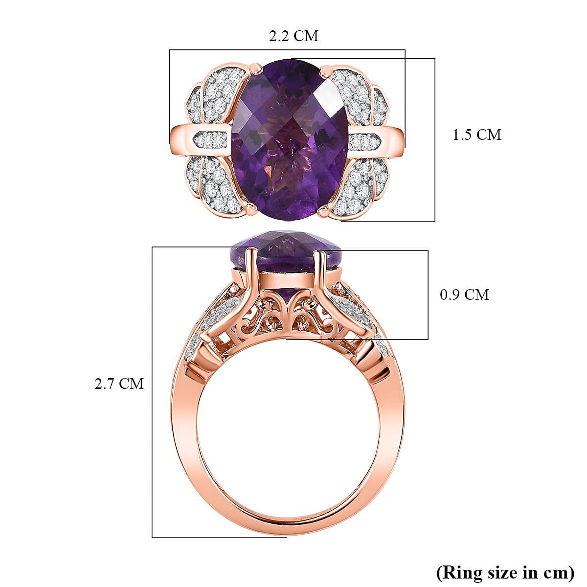 GP - Amethyst &amp; Natural Zircon Ring in 18K Vermeil RG Plated Sterling Silver 6.36 Ct, Silver Wt. 5.36 Gms 7701002 5