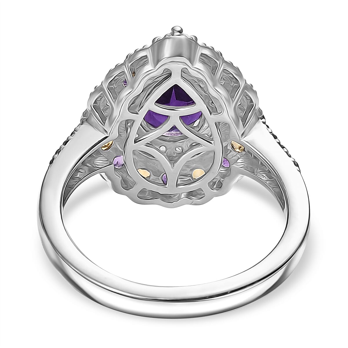 AAA African Amethyst, Citrine and Rhodolite Garnet Halo Ring in Rhodium Overlay Sterling Silver 2.16 Ct. 8044642 5