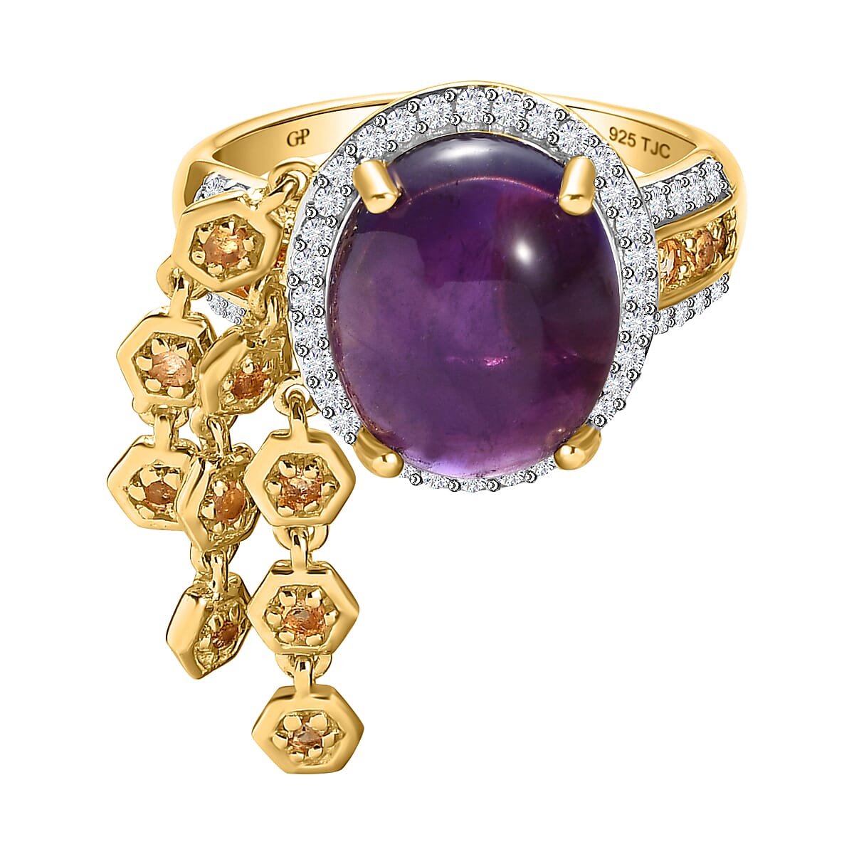 GP- Honeycomb Collection - Amethyst, Citrine and Natural Zircon Ring in 18K Yellow Gold Vermeil Plated Sterling Silver 6.24 Ct. 7569833 0