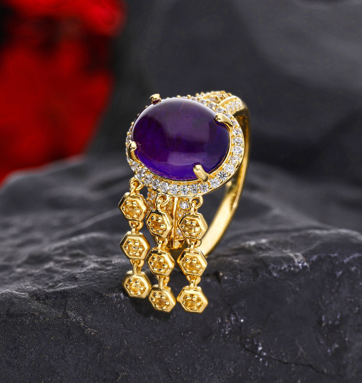 GP- Honeycomb Collection - Amethyst, Citrine and Natural Zircon Ring in 18K Yellow Gold Vermeil Plated Sterling Silver 6.24 Ct. 7569833 1
