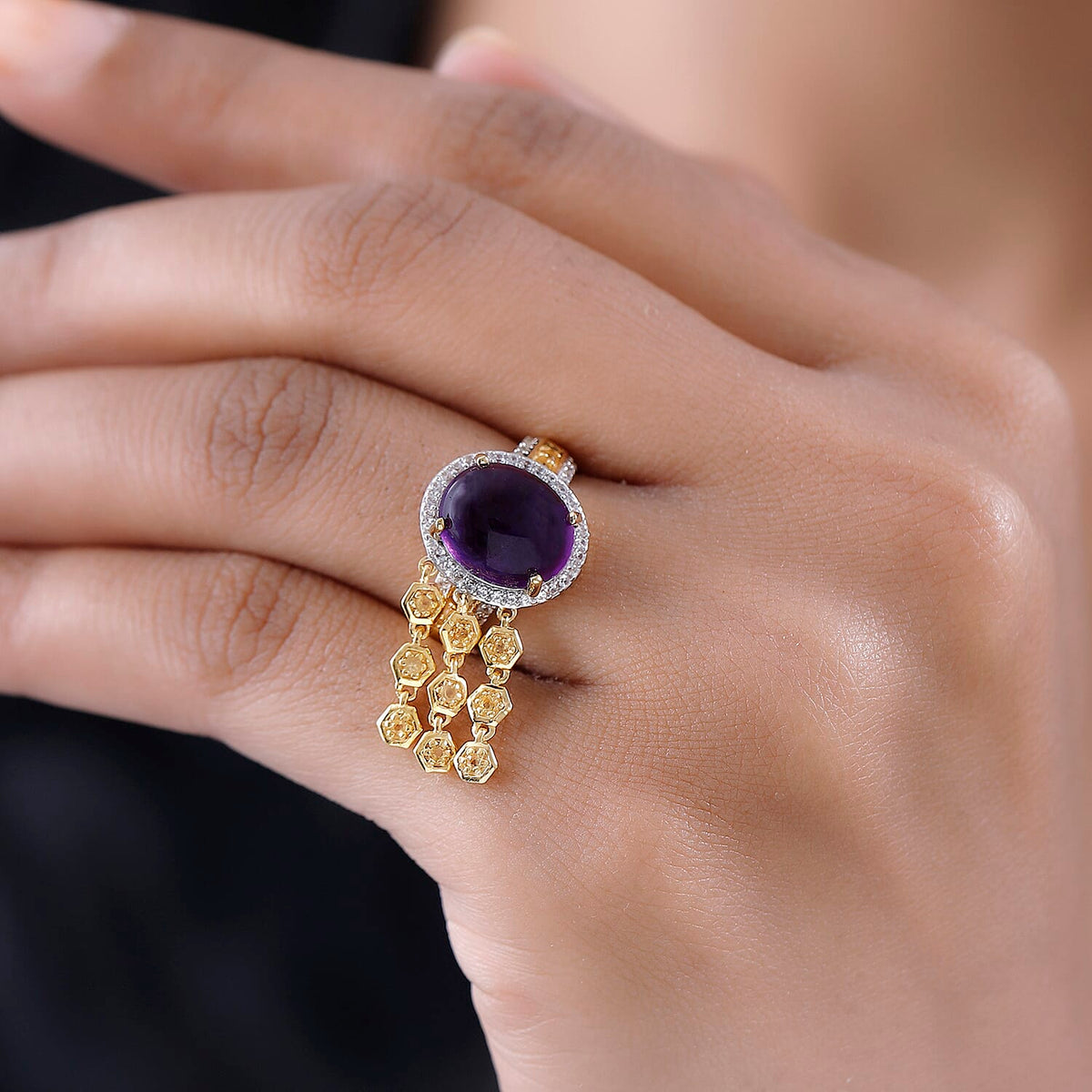 GP- Honeycomb Collection - Amethyst, Citrine and Natural Zircon Ring in 18K Yellow Gold Vermeil Plated Sterling Silver 6.24 Ct. 7569833 2