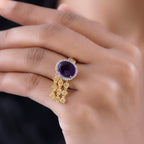 GP- Honeycomb Collection - Amethyst, Citrine and Natural Zircon Ring in 18K Yellow Gold Vermeil Plated Sterling Silver 6.24 Ct.