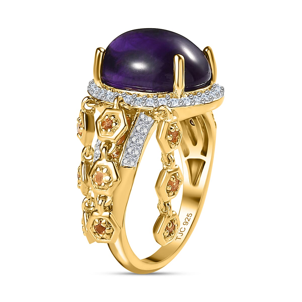 GP- Honeycomb Collection - Amethyst, Citrine and Natural Zircon Ring in 18K Yellow Gold Vermeil Plated Sterling Silver 6.24 Ct. 7569833 3